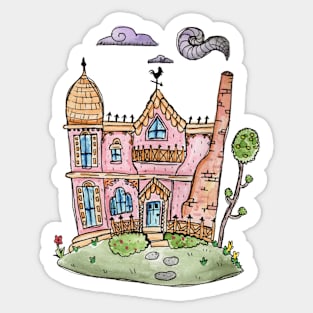 Pastel Queen Anne Victorian House in Watercolor Sticker